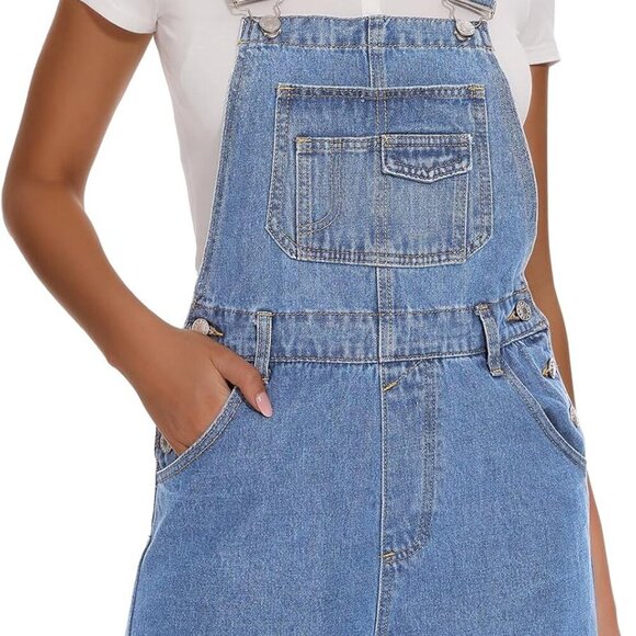 Women's Denim Shortalls Casual Adjustable Straps High Waist Bib Jeans Overalls S